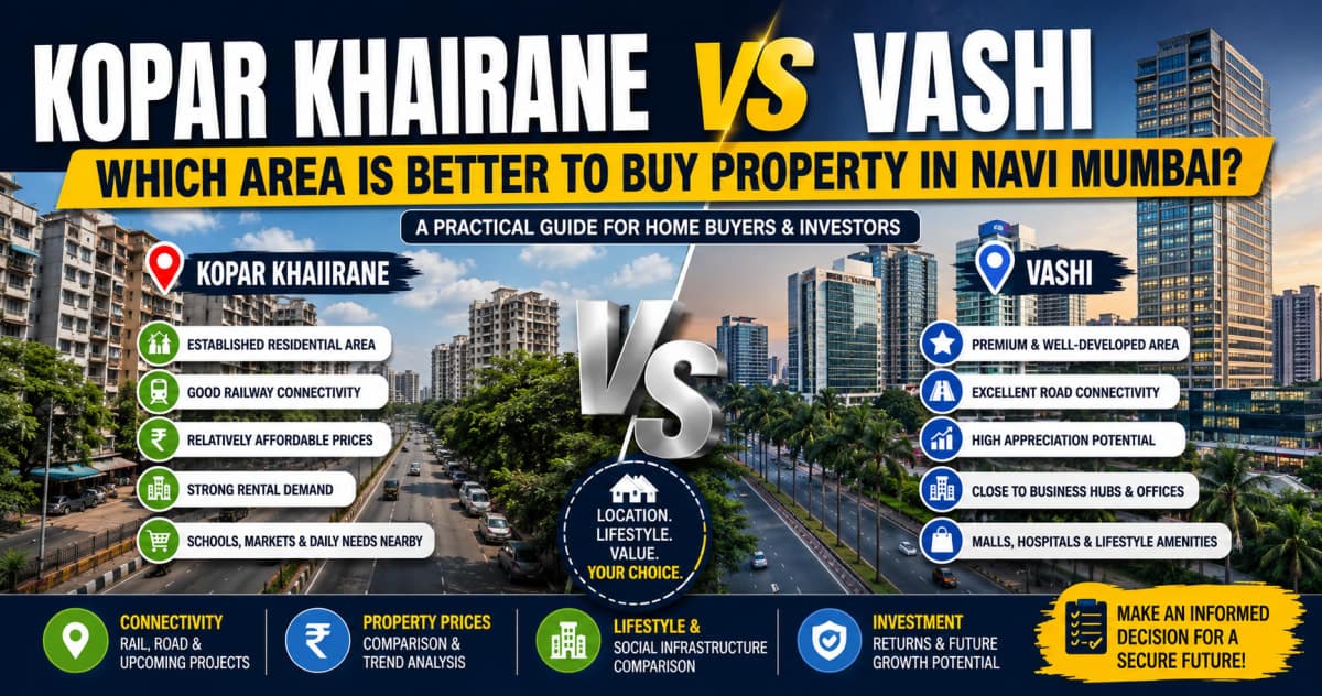 Kopar Khairane vs Vashi: Which Area Is Better to Buy Property in Navi Mumbai? | Navi Mumbai Property Market Insight