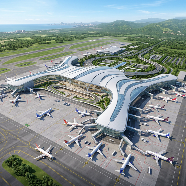 Aerial view of upcoming Navi Mumbai International Airport (NMIA) infrastructure project in Panvel